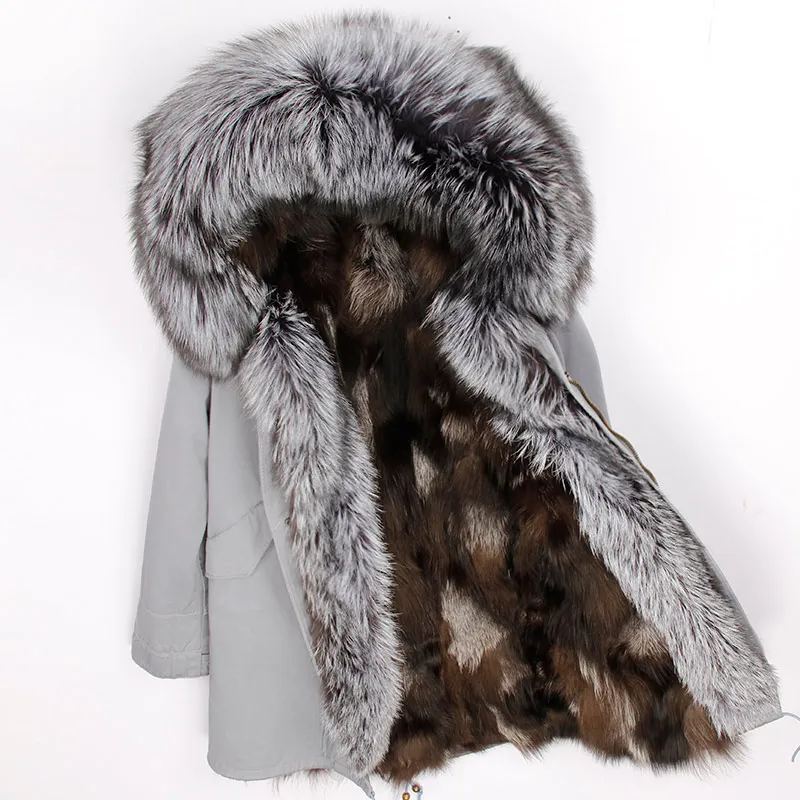 OFTBUY 20118, зимняя женская куртка, пальто с натуральным мехом, длинная парка, натуральный Лисий мех, Толстая теплая уличная верхняя одежда, роскошные парки, Новинка - Цвет: grey silver