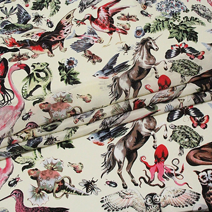 Лошадь/Фламинго шелк тутового шелкопряда крепдешин хлопок и лен ткани печати ткань для юбки платье 50*135 см