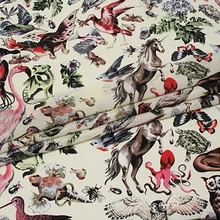 Лошадь/Фламинго шелк тутового шелкопряда крепдешин хлопок и лен ткани печати ткань для юбки платье 50*135 см