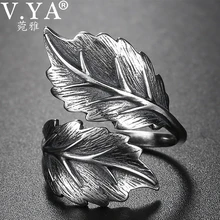 V. YA Настоящее серебро 925 пробы ювелирные изделия Винтажный стиль лист Открытые Кольца для женщин подарок листья дизайн серебряные ювелирные изделия