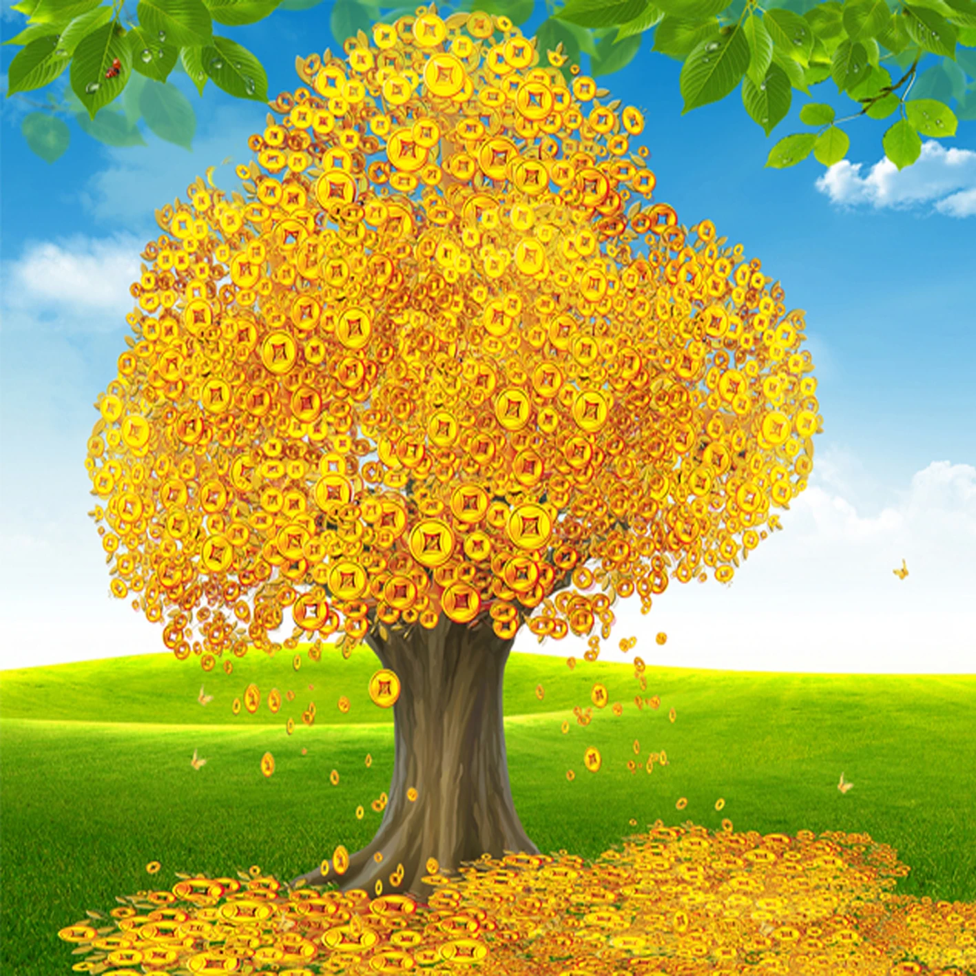 

57X57cm DIY Full Drill Diamond Painting Cross Stitch Money tree Printed Draw Picture Round Rhinestones Embroidery