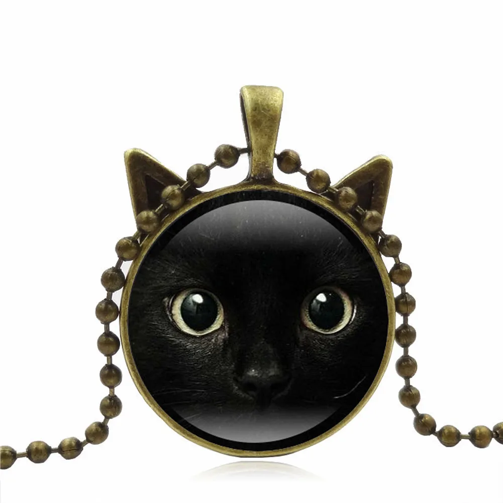 3 Colors Chain Black Cat Picture Vintage Necklace Pendant Message