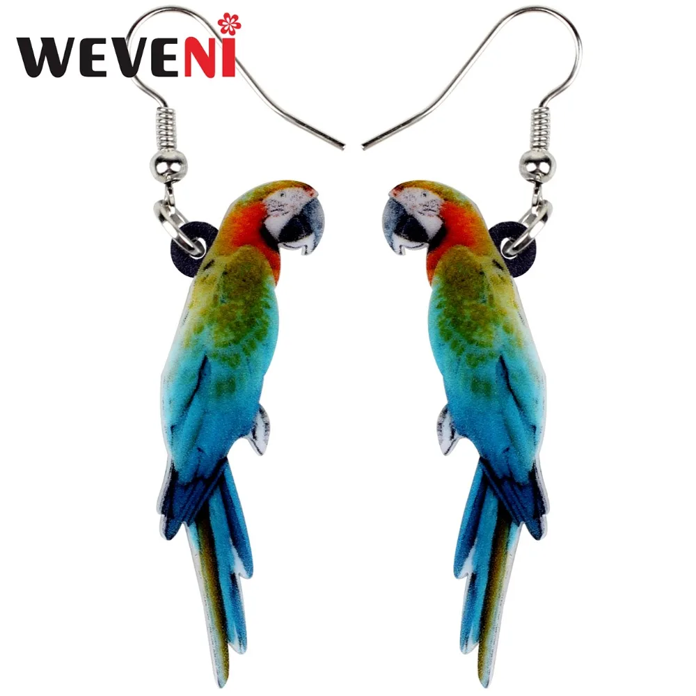 

WEVENI Acrylic Colorful Resting Macaws Parrot Bird Earrings Big Long Dangle Drop Tropic Animal Jewelry For Women Girls Gift Bulk