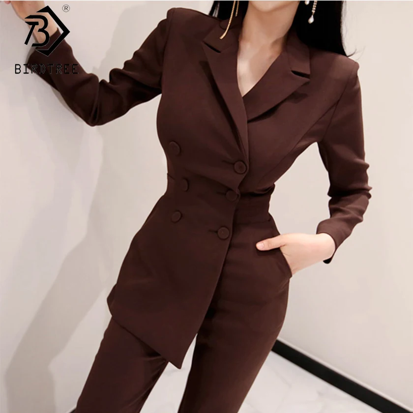 

Women Fashion Jumpsuit Formal Long Sleeve Doubled Breasted Top Skinny Pockets Pant 2019 New Spring Hots Sale S8D514J