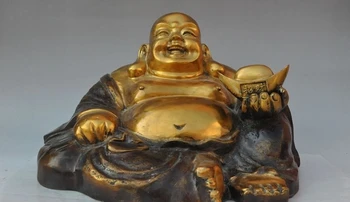 

15" chinese buddhism bronze gilt wealth yuanbao Bullions Maitreya Buddha statue