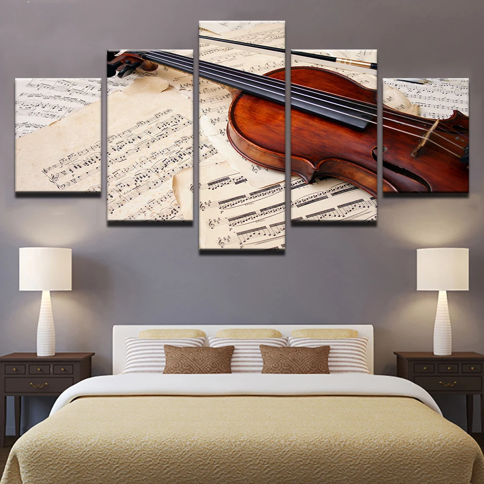 Modular-Posters-Picture-Decoration-On-Canvas-Wall-Art-Home-5-Panel-Violin-Score-Living-Room-Modern (3)