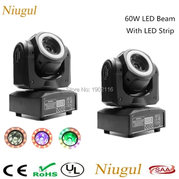 

2pcs/lot 60W LED Beam Moving Head Light With Halo,DJ LED Spot Light With LED Strip,Disco Bar Nightclub DMX LED Stage Lighting