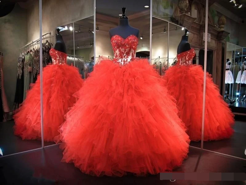 Красное Кружевное бальное платье Бальные платья vestidos de 15 anos аппликация «сердце» красное, в пол милое 16 выпускное платье