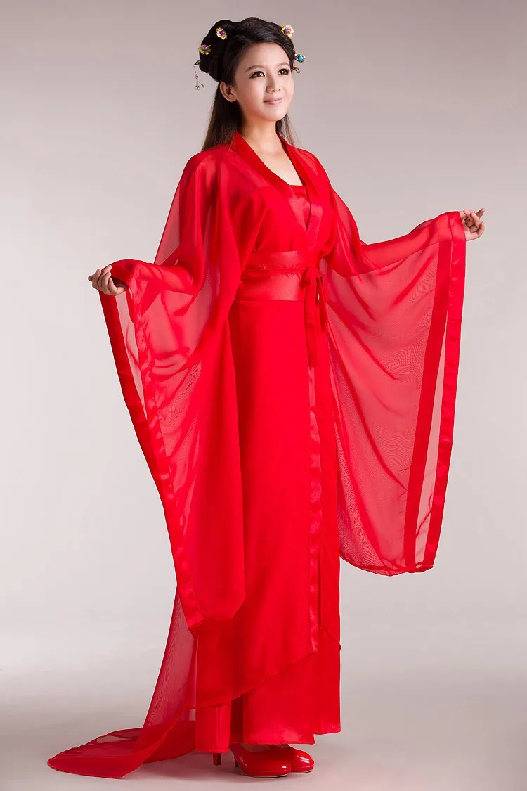 

New hanfu costume Classic Chinese white/red/pink folk dance costumes Han cloth Sling/drag contracting and girdle/Chiffon sand