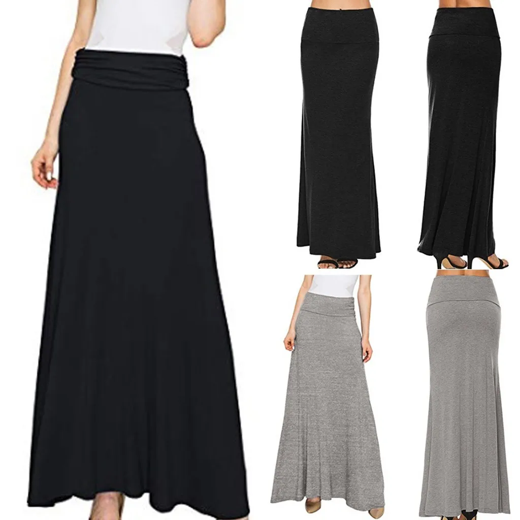 

2019 Women Sexy Dress Pure Color High Waist Long Dresses Casual Formal self-cultivation Ankle-Length Pure and fresh Party Dress