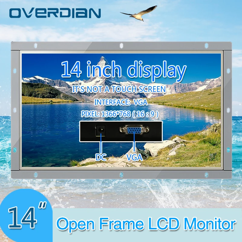 

14"Industrial Control Lcd Monitor VGA Interface White Open Frame Non-touch Screen Metal Shell 1366*768