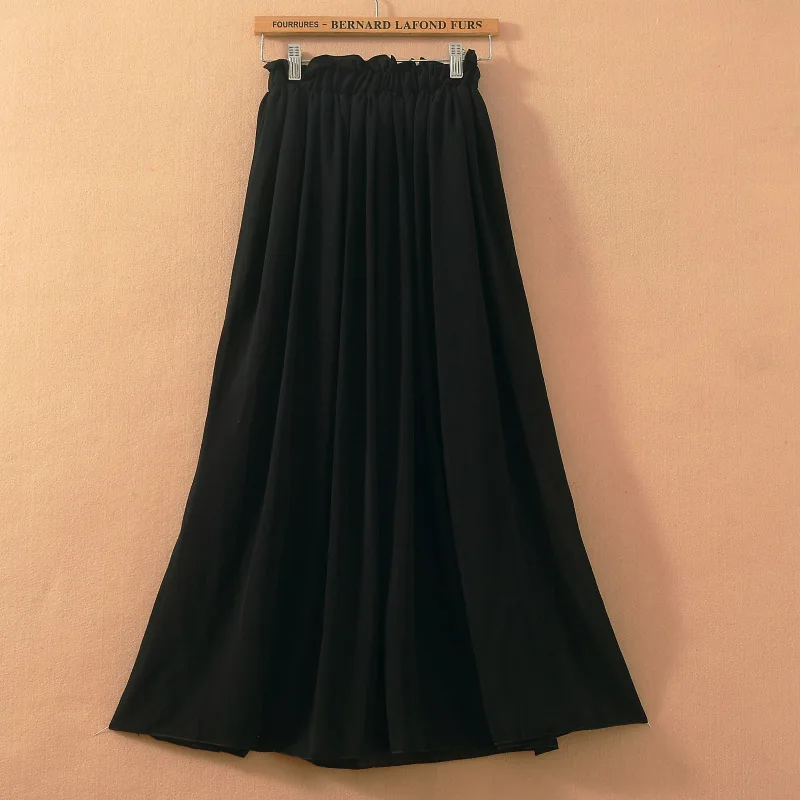 

Free Shipping Women's 2020 Summer Bohemia Chiffon Pleasted Long Maxi Skirt Elastic Waist Black Blue Pink Navy Ivory Cheap WD1134
