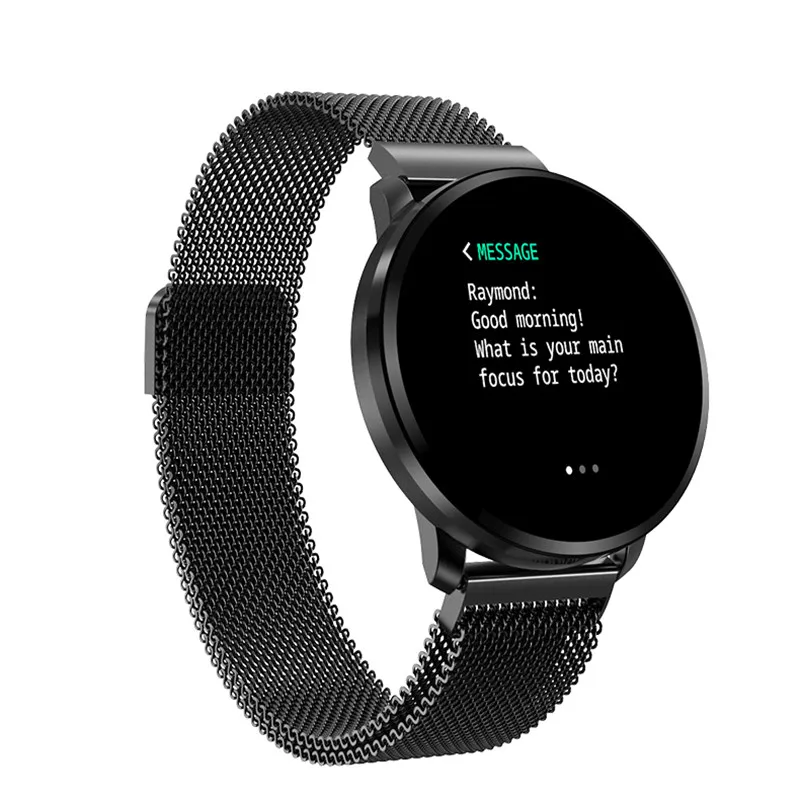 Полный сенсорный экран Смарт-часы фитнес-трекер Водонепроницаемый сердечного ритма погода сообщение напоминание Bluetooth Smartwatch для Android IOS - Цвет: Black