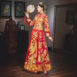 Oversize 3XL 4XL 5XL традиционное китайское свадебное платье красный королевский Для женщин феникс Qipao древние свадебное Ципао костюм Vestidos