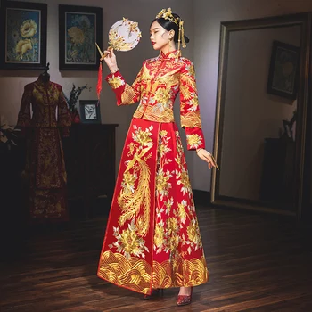 

Oversize 3XL 4XL 5XL Traditional Chinese Wedding Dress RED Royal Women Phoenix Qipao Ancient Marriage Cheongsam Suit Vestidos