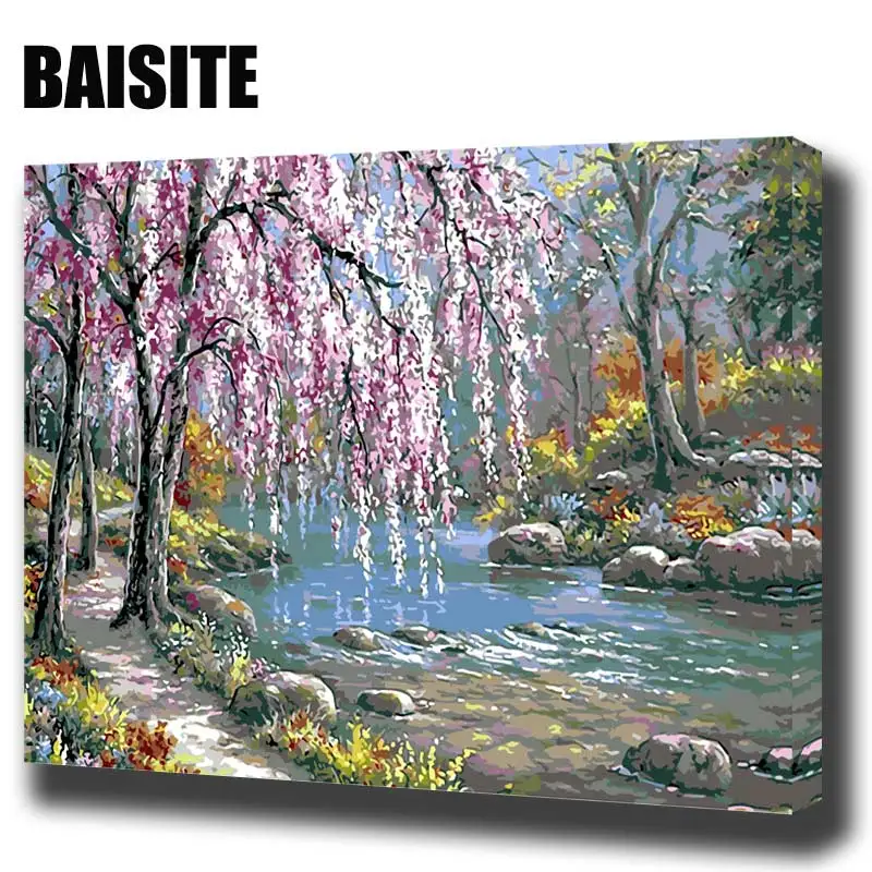 Картина маслом по номерам BAISITE DIY в рамке пейзаж на холсте для гостиной настенный