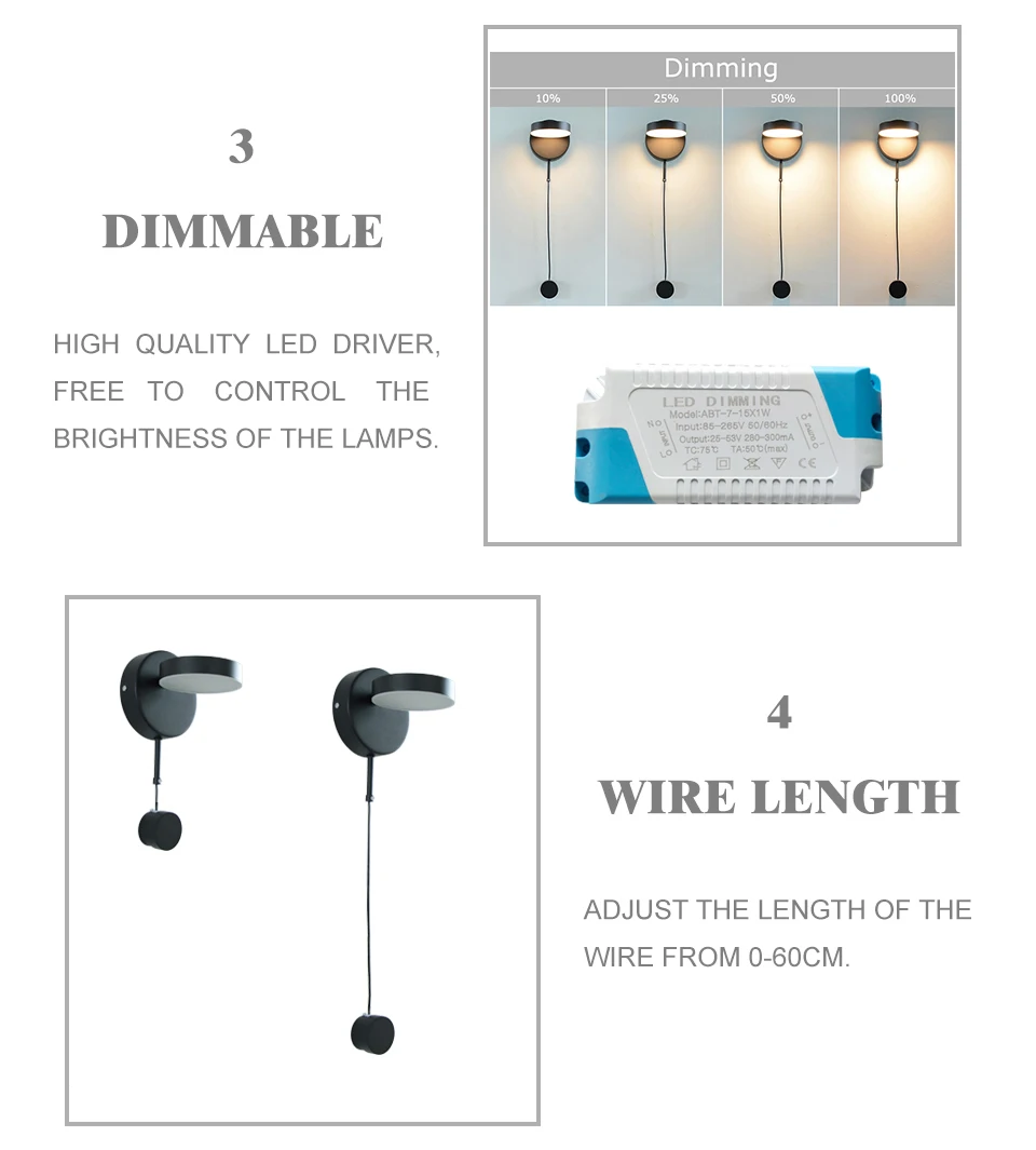 Светодиодный настенный светильник с регулируемой яркостью 0-12 Вт, настенный светильник с переключателем, современный светодиодный настенный светильник в скандинавском стиле, регулируемый настенный светильник для спальни