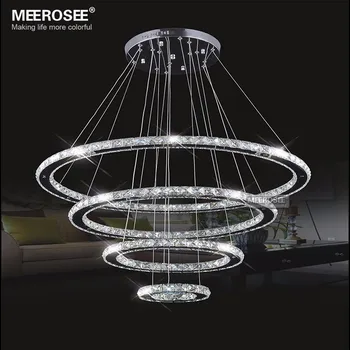 MEEROSEE LED Chandelier Modern Stainless Steel Crystal Light led Kroonluchter Hanging Lamp 4 Rings DIY Design Diamond Chandelier luxury diamond led chandelier crystal lamp modern crystal light fixture circle hanging lustres led decorate luminaire home light