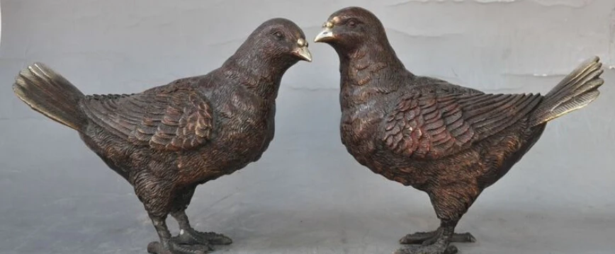 

7"Chinese Bronze silver auspicious Peaceful Peace Dove Pigeon Bird Animal Pair