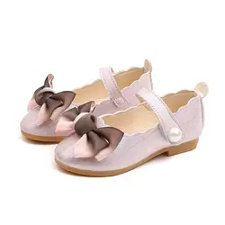 Кожаные туфли принцессы на плоской подошве для девочек модные весенние детские танцевальные мягкие однотонные туфли с бантом Chaussure Enfant