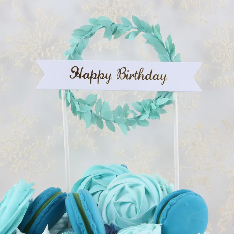 Мини-венок, Топпер для торта на день рождения, зеленый лист, топперы для кексов, детский душ для девочек, топперы для торта, декор для торта на день рождения, флаги