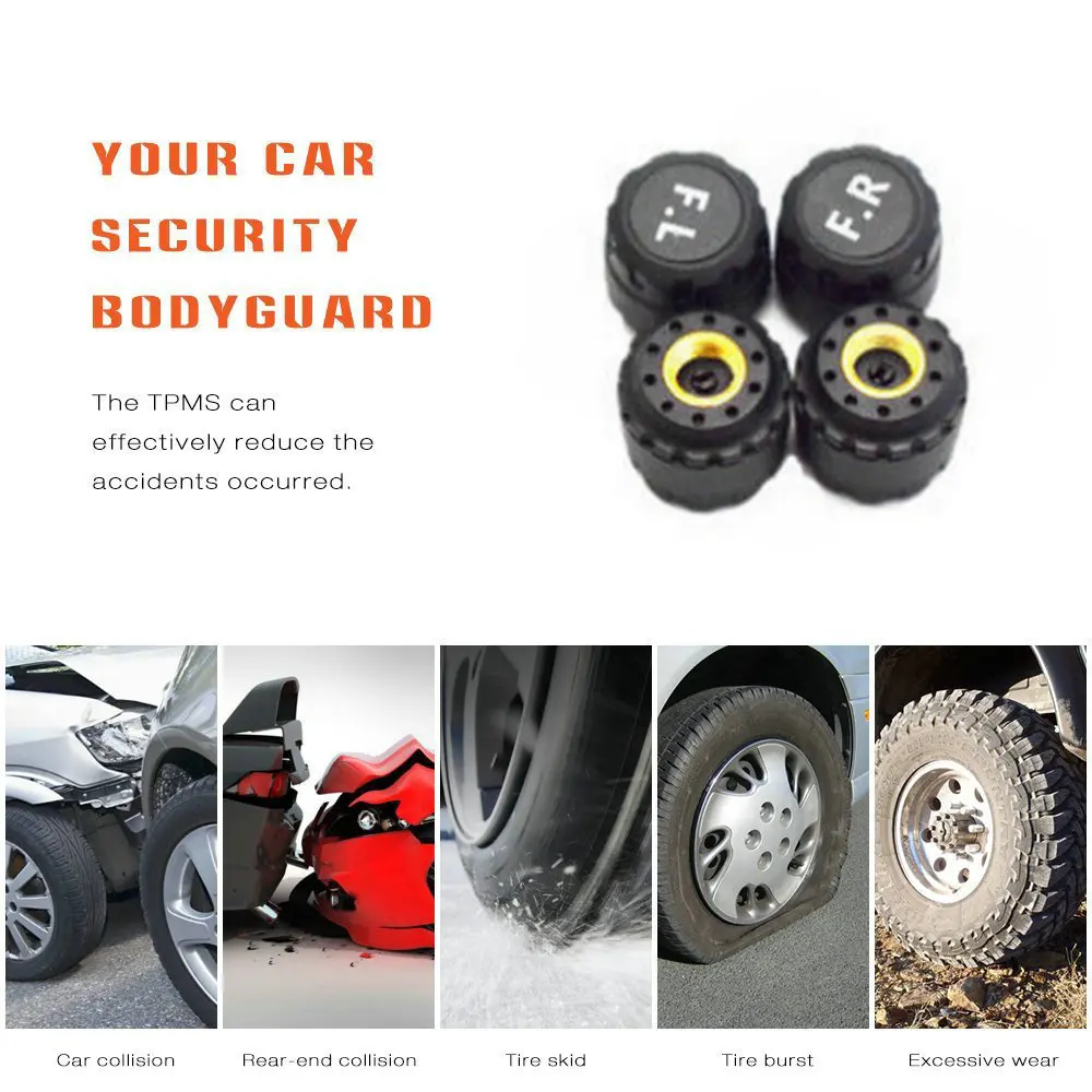 Smart Car TPMS Tyre Pressure Monitoring System Solar Power charging Digital LCD Display Auto Security Alarm Systems