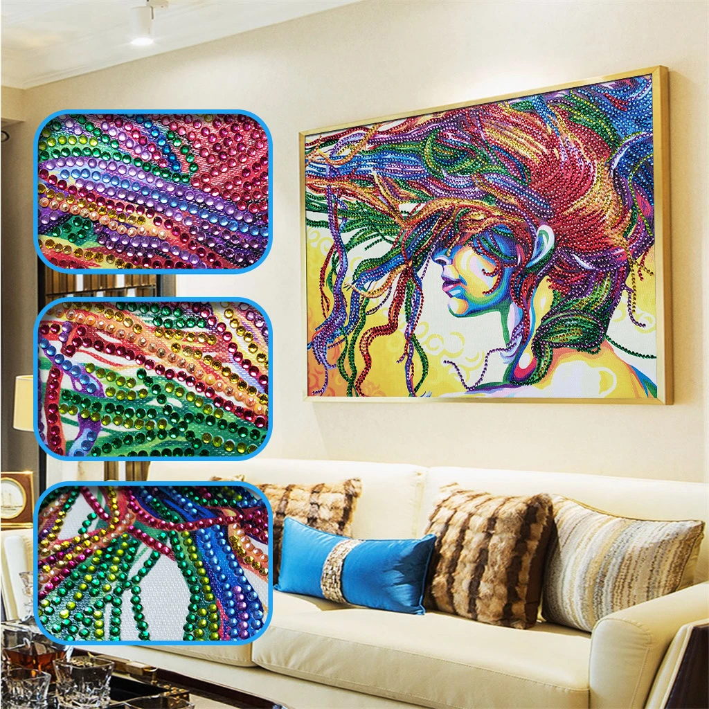 

New DIY Diamond Painting Diamond Painting "Abstract Colorful Hair Women" Needlework Crafts Diamond Embroidery Home Decor Gift