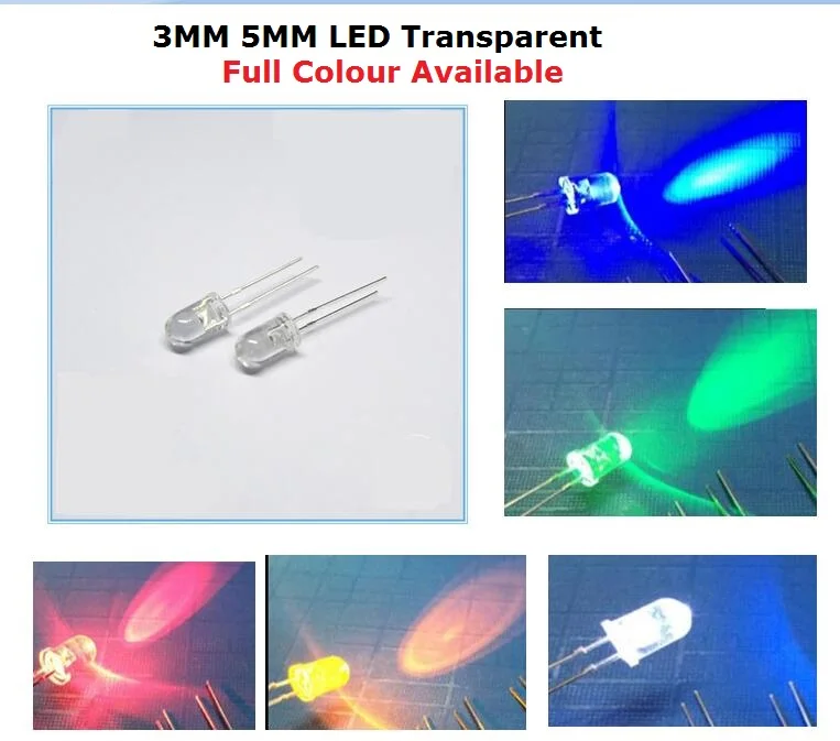 

100PCS Transparent Cover LED 5MM 3MM Red Yellow Green Blue Warm White Purple light emitting diode high bright F3 F5 quality bead