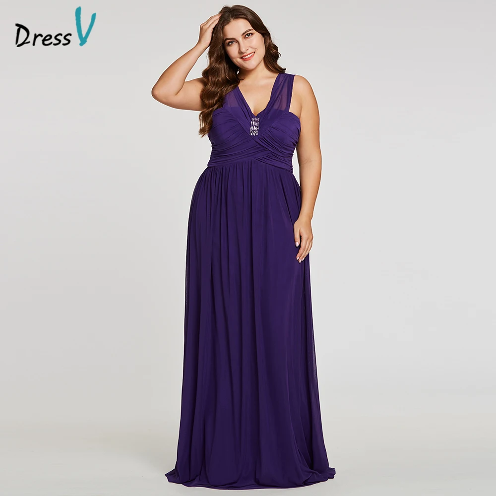 Dressv Purple Plus Size Evening Dress Checp A Line V Neck Ruched ...