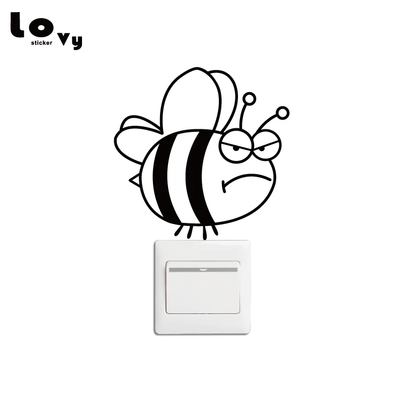Angry Honey Bee Switch Sticker Funny Cartoon Animal Wall Decal For