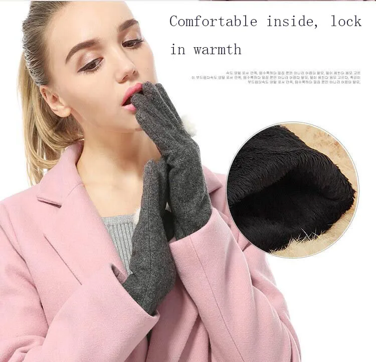 BING YUAN HAO XUAN Women's Wool Knitted Smartphone Using Gloves Pink Gray Fashion Solid Color Thermal Cotton Soft Winter Gloves