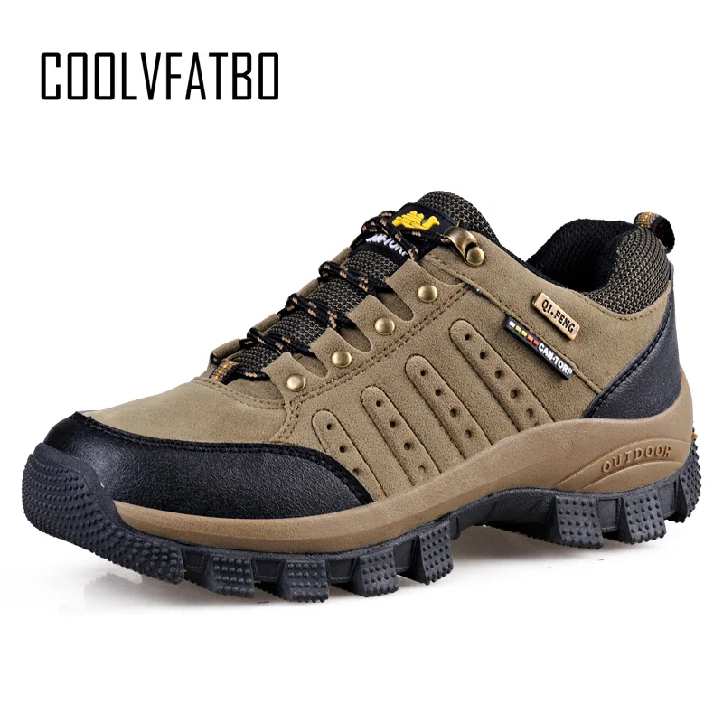 COOLVFATBO военные тактические ботинки для мужчин, кожаные уличные кроссовки с круглым носком, мужская повседневная альпинистская походная обувь размера плюс 36-47 - Цвет: Khaki