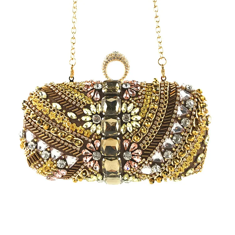 

Fashionable Evening Bag with Ring Button, Handmade Luxurious Beaded Day Clutches , Noble Shoulder Bags Which Shine Like Diamonds
