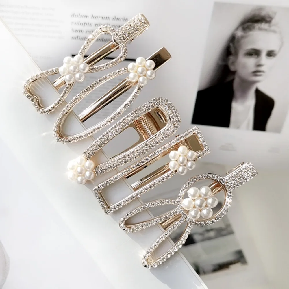 

BlingBling Pearl Hair Barrettes Rhinestone Bow Hairpins Hair Accessories For Women Geometric Hair Clips For Girls Hairgrip