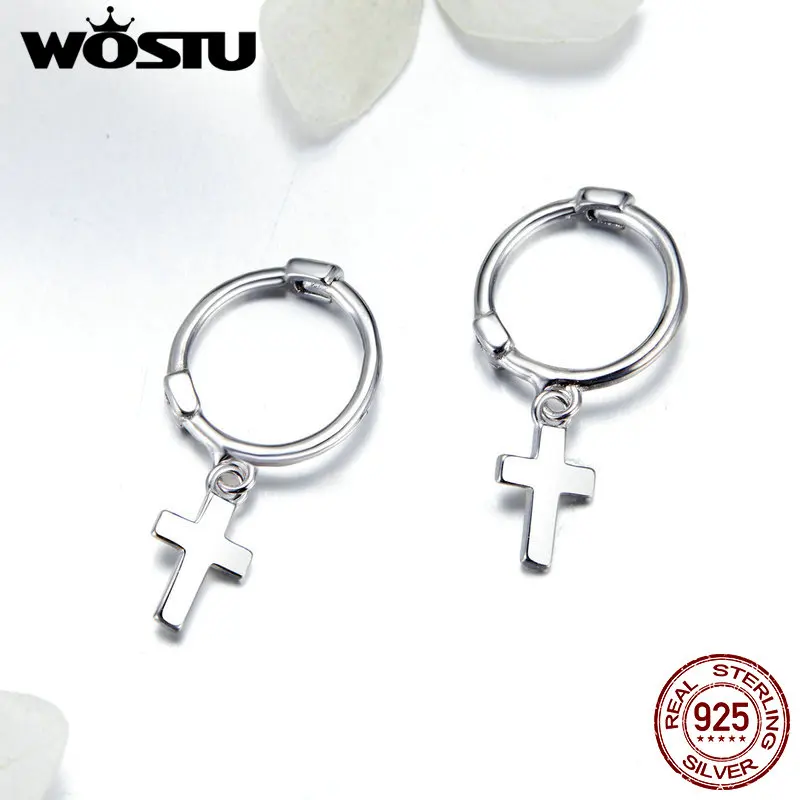 

WOSTU Genuine 100% 925 Sterling Silver Cross Drop Earrings For Women Fashion Dangle Earrings Wedding Engagement Jewelry FIE547