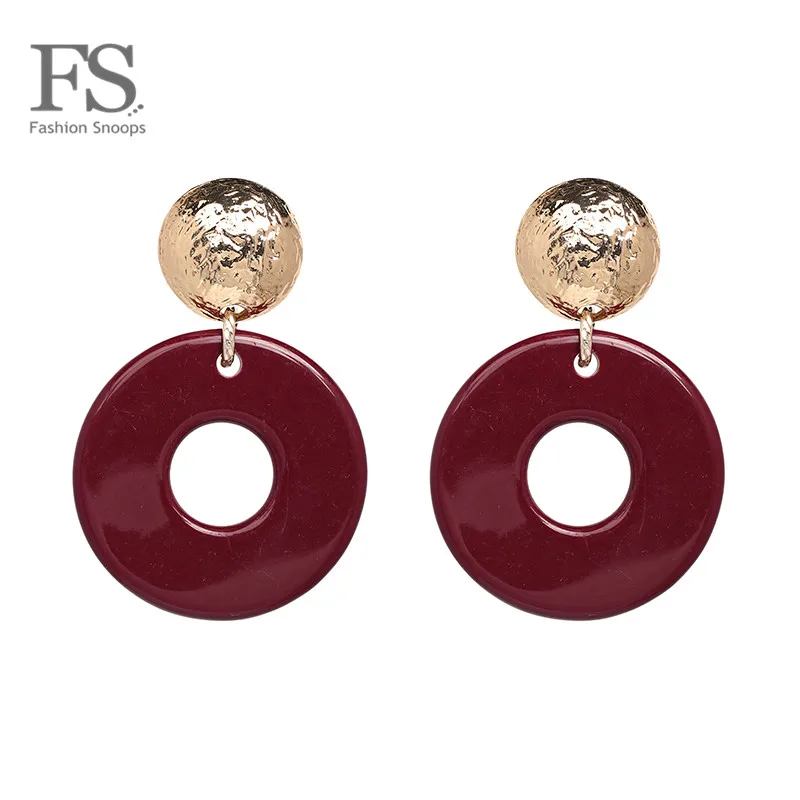 

FASHIONSNOOPS Vintage Drop Earrings For Women Resin Big Round Brincos Zinc Alloy Oorbellen Bohemian Accessories Earring Hot Sale