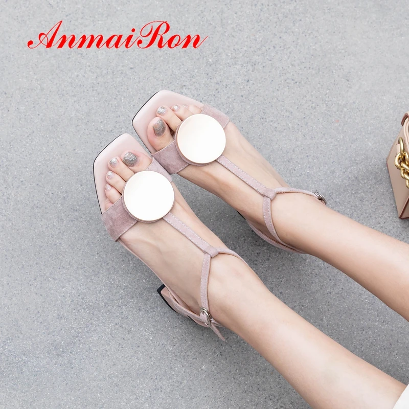 

ANMAIRON 2019 women new arrival high heel sandals Genuine Leather Basic Wedding women Buckle Strap solid shoes size 34-42 LY2285