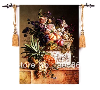 

Free shipping hot sells middle size famous picture,a bunch of flowers,wall tapestry of bouquet and fruits