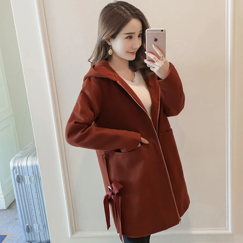 Pengpious 2019 autunno inverno di maternità bowknot vestiti di lana con cappuccio cappotto di gravidanza trapuntato ispessimento outwear giacche + tasche