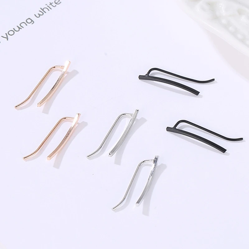 Новинка, лаконичный современный минималистичный серебристый/золотой/черный линейный крючок для ушей, серьги с крючками для женщин, маленький крючок для ушей