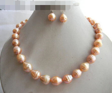 

07731 Pink Teardrop Freshwater Pearl Earring Necklace Set