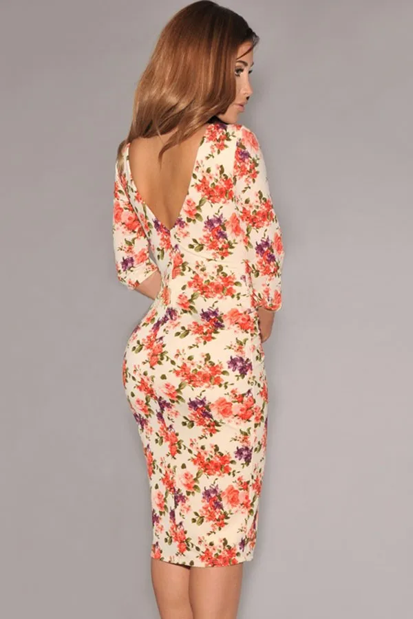 Cream-V-Back-Half-Sleeves-Floral-Midi-Dress-LC6559-1-15354