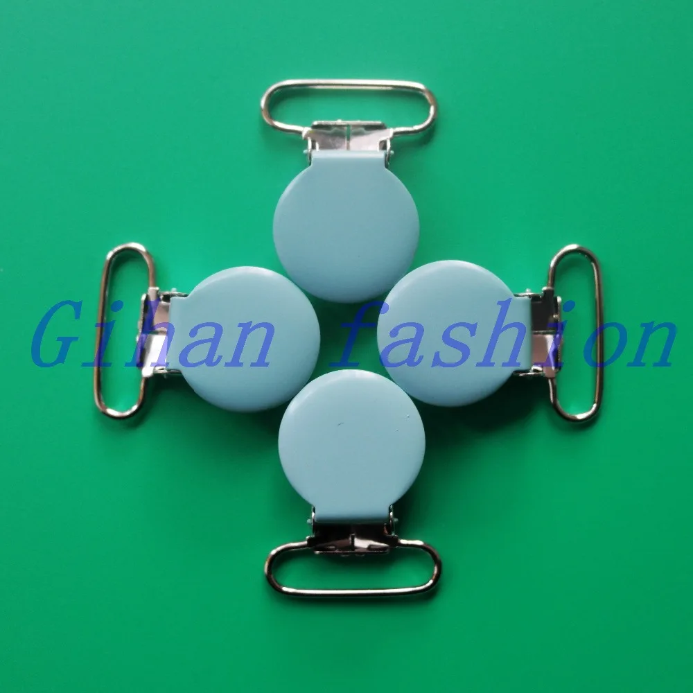 

20Pcs Soft Blue Round Top Enamel Metal Suspender Clips,Pacifier Clip For 25MM Ribbon,Lead Free,With Plastic Teeth,Free Shipping