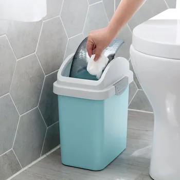 

Plastic Rectangle Narrow Trash Can Rolling Cover Home Office Large Waste Bin Bathroom Kitchen Trash Paper Basket Home Decoration