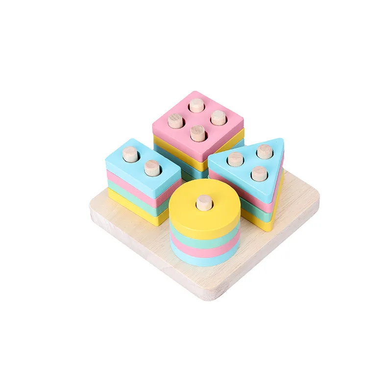 Early educational Toy Children's Wooden Toys Macarons Four Sets Of Columns Four Colors Shapes Matching Sets Of Columns - Цвет: 1