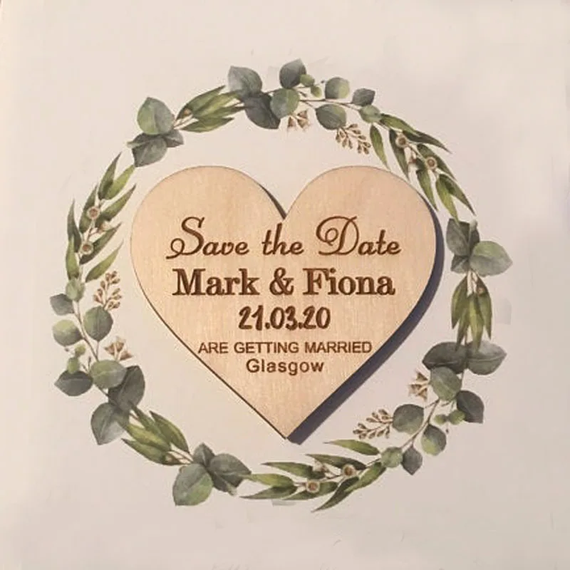  Wooden save the date heart Personalized Save The Date Magnet Wedding Invitation wood Cards - 33062999685