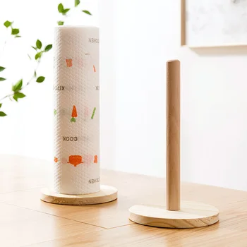 

Wooden Vertical Stand Roll Paper Towel Rack Desk Paper Organizer Shelf Paper Kitchen Tissue Punch-free Storage Rack