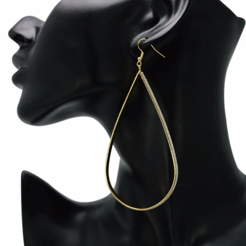 Fashion Big Dangle Earrings With Glitter Silver Gold Plated 11cm Super Size Triangle Waterdrop European Style Jewelry For Girls3
