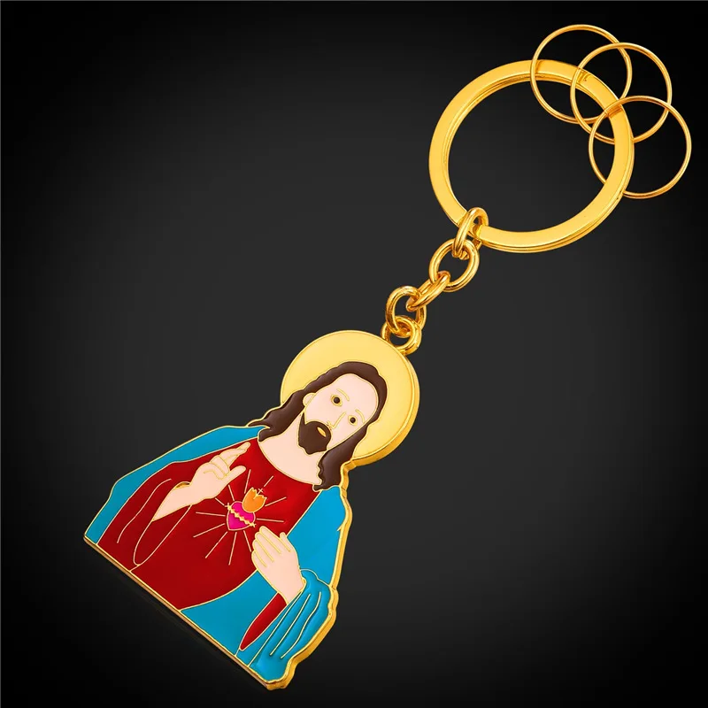 

New Anime Jesus Piece Keychain Pendant Trendy Enamel Metal Cross Key Chain Men With 3 Detachable Keyring Key Holder Gift K2308