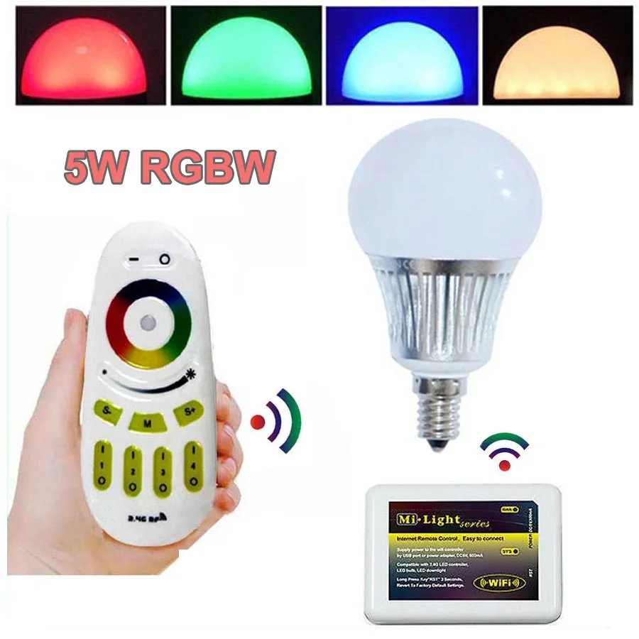 

Mi.Light 2.4G RGBW RGB+Warm/RGB+White 5W E14 LED Bulb light + 4-Zone RF Touch Remote